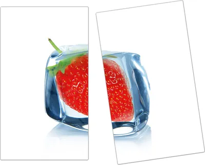 Produktbild von Spritzschutz Herdabdeckplatte Schneidebrett aus Glas Erdbeere im Eiswürfel 2-Teilig (60x52cm)