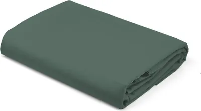 A folded green bed sheet is shown on a white background.
