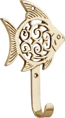 Produktbild von Fisch Kleiderhaken aus Messing, 10x15x3cm – Nautische Dekoration, Wandhaken