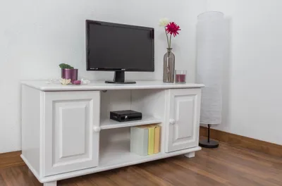 Produktbild von TV-Unterteil Massivholz Farbe: Weiß 55x118x47 cm