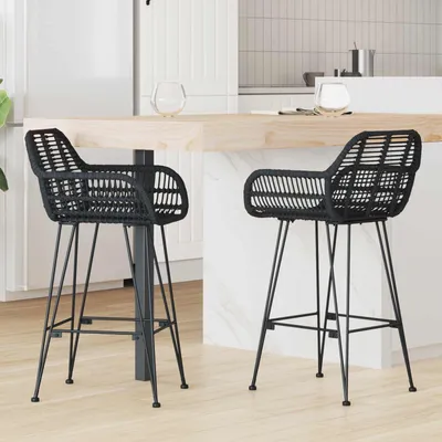 Image de Maison Exclusive - Ensemble de 2 tabourets de bar, couleur noire, dimensions 55 x 52 x 92 cm, en rotin et en fer