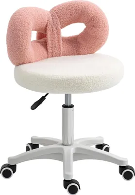 Image de Tabouret à roulettes - tabouret pivotant avec dossier - hauteur réglable 63-77 cm - pivotant à 360° - dossier en forme de boucle - 50 x 50 cm - rose