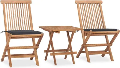 Produktbild von 3-tlg. Garten-Essgruppe mit Kissen Klappbar Massivholz Teak