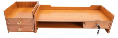Produktbild von Monitorständer mit Schubladen - Holz Monitorständer - 3 Schubladen, 1 abschließbar - Ergonomische Monitorerhöhung - Für Monitore über 50 cm - Holzoptik