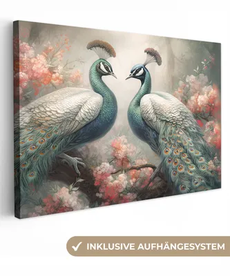 Produktbild von MuchoWow® - Leinwandbilder - Pfaue - Pfauenfedern - Vögel - Natur, Wandbild, Wanddeko Bilder Wohnzimmer, 30x20 cm