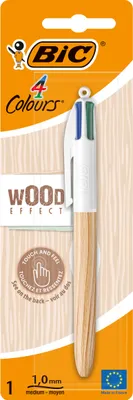 Produktbild von Bic - Colours Wood Style, 4-Farben-Kugelschreiber, mittel, klassische Tintenfarben, im Blister