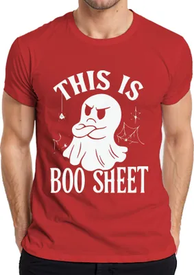 Zdjęcie produktu dla Śmieszna koszulka męska na Halloween Ghost This is Boo Sheet Pun Scary Naughty, czerwony, XL