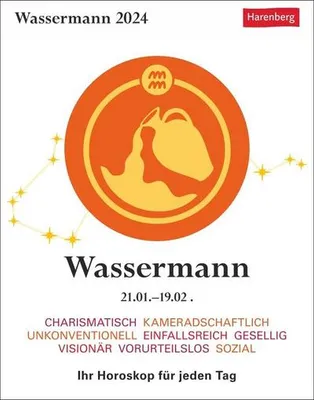 Produktbild von Wassermann Sternzeichenkalender 2024: Tagesabreißkalender. Tischkalender 2024 mit täglichem Horoskop. Kleiner Kalender mit täglichem Blick in die Sterne