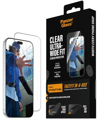 Produktbild von PanzerGlass ® Displayschutz iPhone 18 Pro Max | 17 Pro Max | Ultra-Wide Fit m. FASTFIT IN-A-BOX, Apple - iPhone 18 Pro Max, Apple - iPhone 17 Pro Max, Trockene Anwendung, Kratzresistent, Schockresistent, Transparent, 1 Stück(e)