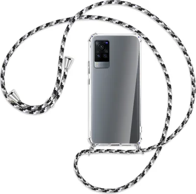 Produktbild von Handykette Backcover-Schutzhülle mit Band (Metall silberfarben) für vivo X60 Pro - schwarz/grau/weiß