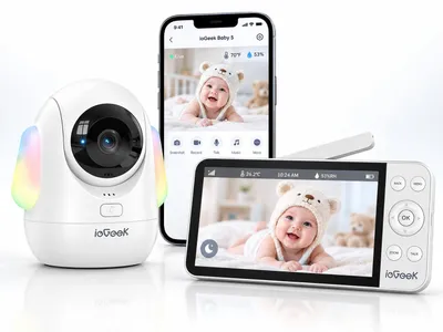 Produktbild von ieGeek Babyphone mit Kamera 2,5K 4MP 5,5 Zoll WLAN Video Babyphone 2,4GHz 5GHz PTZ 360° intelligentes Nachtlicht Mobile App
