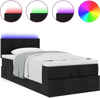 Obrázok produktu pre Osmanská posteľ s matracom a LED čierna 80x200cm látka