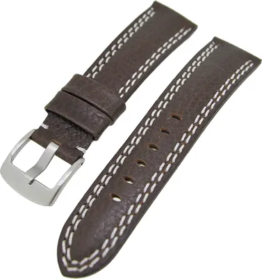 Produktbild von Uhrenarmband Kalbslederband Dunkelbraun weiße Doppelnaht 22mm Dornschließe