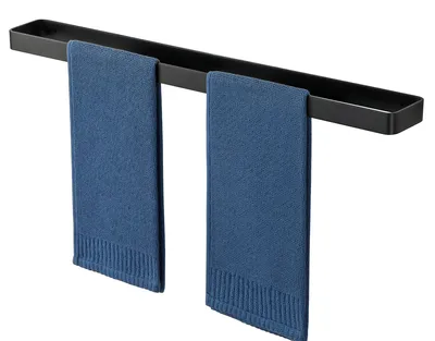 Image de Porte-serviettes en aluminium, finition noir mat, de 70 cm, pour salle de bain et cuisine