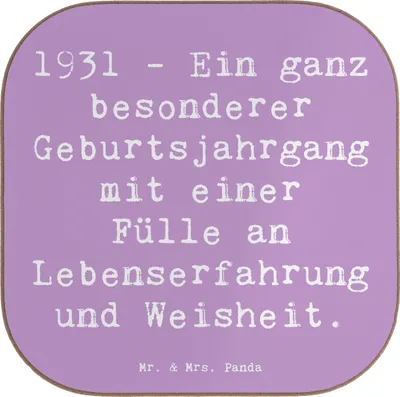 Produktbild von Mr. & Mrs. Panda Untersetzer für Gläser Spruch 1931 Geburtstag - Lavendeltraum - Geschenk, Glas, gläseruntersetzer, Coaster, Tischuntersetzer, Jubiläum, Erinnerungen