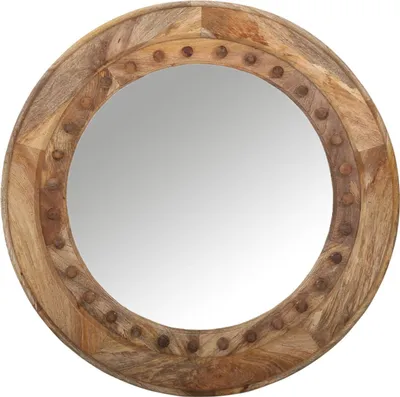 Produktbild von Marrakesch Marokkanischer Wandspiegel aus Holz 90cm groß | Orientalische Deko Wanddeko für Wohnzimmer, Schlafzimmer und Badspiegel im Bad | Asymmetrischer Spiegel Ablona mit Holzrahmen für den Flur