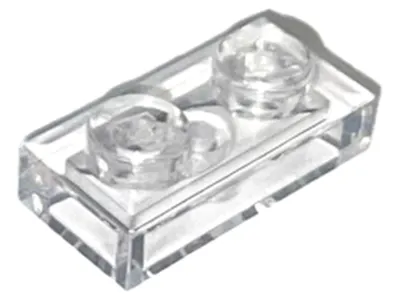 A single, clear Lego brick on a white background.