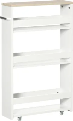 Produktbild von kleankin 3-stöckiger Rollwagen, ideal für schmale Küchen, Badezimmer, Waschküchen und Büros, mit Griff – 48 x 15 x 80 cm, Weiß