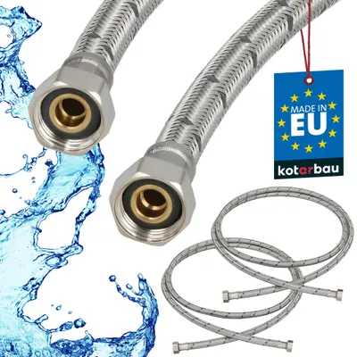 Zdjęcie produktu dla KOTARBAU® Zestaw 2 szt. Elastyczny wąż wodny 3/8 cala, 200 cm, wąż wzmocniony, 3/8“ x 3/8“, wąż przyłączeniowy, armatura, wąż do kranu, w osłonie ze stali nierdzewnej