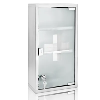 Produktbild von Medizinschrank xxl inkl. 2 Schlüssel Medikamentenschrank 48,5 x 25 x 12cm Edelstahl Hausapotheke Apothekerschrank