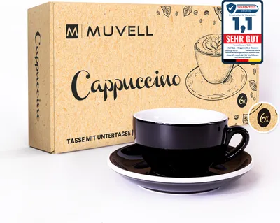 Produktbild von MUVELL 6er Cappuccino / Kaffee-Set "RIMINI" inkl. Tasse 200ml + Untertasse 16cm, schwarz