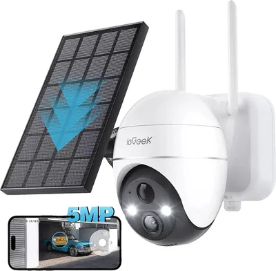 Obrázek produktu pro Bezdrátová bezpečnostní kamera, 5MP HD barevné noční vidění, 360° rotace, solární napájení