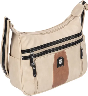Produktbild von Damen Tasche Schultertasche Umhängetasche Leder Optik Handtasche CREAM-COGNAC (15163)