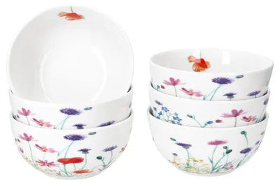 Produktbild von 6x Marie Müsli-Schale Ø14cm 400ml Porzellan 6 Personen Dessert-Schüssel Blume