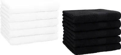 Produktbild von Betz 10 Stück Gästetücher 30x50 cm PREMIUM 100% Baumwolle Set  Farbe: weiß und schwarz