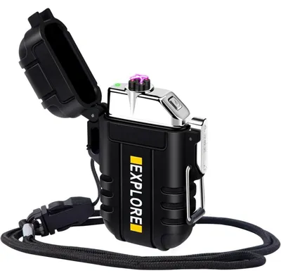 Produktbild von Lichtbogen Feuerzeug Elektrisch Wasserdicht Winddicht USB Wiederaufladbar Plasma mit Notfall-Pfeife Schwarz