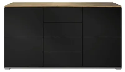 Produktbild von InnoFurn Sideboard Elva M1, 4 Türen, 4 Schubladen, Anthrazit matt/Schwarz matt, 138,5 x 75,5 x 35 cm