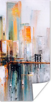 Produktbild von MuchoWow® Poster Ölgemälde - Skyline - Abstrakt 60x120 cm - Wandschmuck
