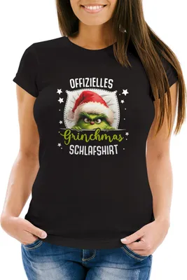 Produktbild von Weihnachtsshirt Damen Spruch Offizielles Grinch Schlafshirt T-Shirt Weihnachten Lustig Frauen Moonworks®