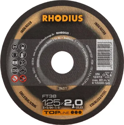 Obrázek produktu pro RHODIUS Ruční řezný kotouč FT38 125 x 2,0 x 22,23 TOPline 206377