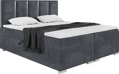 Produktbild von MEBLINI Boxspringbett mit Bettkasten - Gepolstert Doppelbett mit Matratze und Topper - Polsterbett mit Stauraum - Bett mit Kopfteil - Antonio Silver - 180x200 - H4/Dunkelgrau Samt
