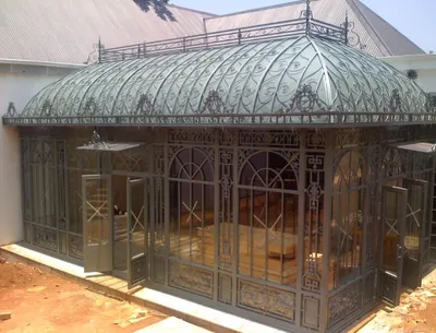 Immagine prodotto di Casa Padrino Luxury Art Nouveau Garden House Verde / Marrone 849 x 459 x H. 520 cm - Padiglione da giardino in ghisa - Serra - Nobile & Magnifico