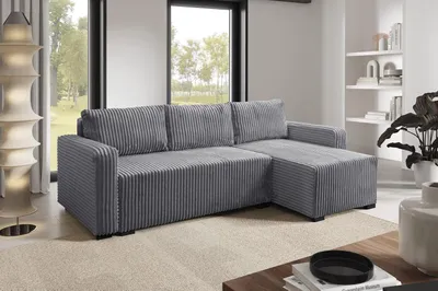 Produktbild von LIKMA Graphite Ecksofa Cord Tilia 232x145 cm mit Schlaffunktion (200x140 cm) Eckcouch mit Bettkasten Wohnlandschaft mit Bettkasten Cord Bettsofa mit Stauraum Polstermöbel Sofa 3 Sitzer