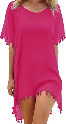 Produktbild von Damen Strandkleid Sommerkleid Bikini Cover Up Sommer Bademode Longshirt Tunika Strandponcho