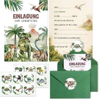 Immagine prodotto di Inviti per feste di compleanno a tema dinosauri - Set da 12 - Per ragazzi