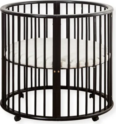 Produktbild von Buxibo – Babybox – Runde Spielbox aus Holz – Laufstall – Inkl. Matratze – 91x91x85 cm – Schwarz