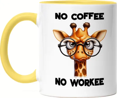 Produktbild von No coffee no workee Tasse Gelb lustiger Spruch No Coffee Workee Giraffe