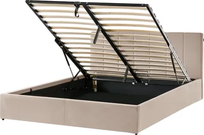 Produktbild von BELIANI Bett Taupe Samt Gesteppt mit Lattenrost 180 x 200 cm Hochklappbar Bettkasten Hohes Kopfteil Modern Schlafzimmer Doppelbett