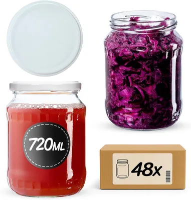 Immagine prodotto di Barattoli per conserve KADAX con coperchio "Jukka", barattoli per marmellata, barattoli per conserve, 720 ml, bianco, 48 pezzi