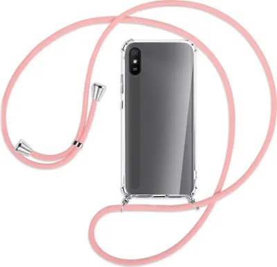 Produktbild von Handykette Backcover-Schutzhülle mit Band (Metall silberfarben) für Xiaomi Redmi 9A - rosa