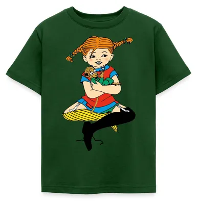 Produktbild von Spreadshirt Pippi Langstrumpf Zusammen Mit Herr Nilsson Kinder T-Shirt, 110/116 (5-6 Jahre), Forstgrün