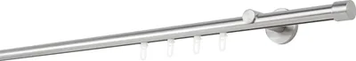 A single curtain rod with hooks, shown against a white background.