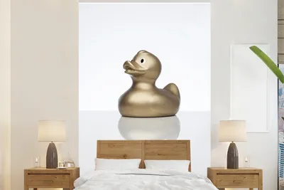 Produktbild von MuchoWow® Fototapete für Wohnzimmer oder Schlafzimmer Wandtapete Vinyl Motivtapete Gummi-Ente - Gold - Weiß - 180x280 cm - Wallpaper