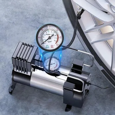 Obrázok produktu pre Autokompresor 12 V s manometrom, 50 l/min, pre autá, motocykle, bicykle, vrátane príslušenstva.