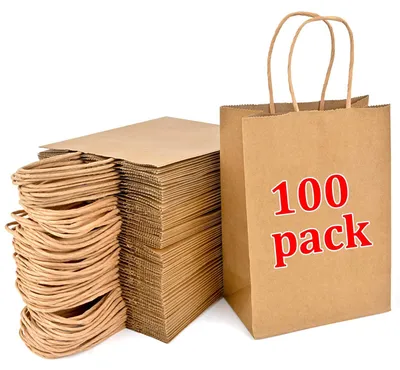 Imagen del producto de Bolsas de papel con asas, paquete de 100 unidades, 15 x 8 x 21 cm