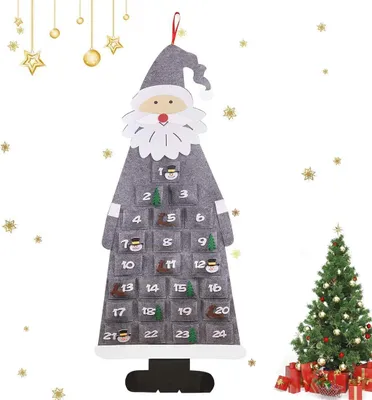 Produktbild von Adventskalender-Taschen zum Befüllen für Kinder - Filz-Adventskalender zum Aufhängen - Stoffbeutel, grau